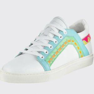 Sophia Webster Riko Leather Low-Top Sneaker White/Spearmint - Size 39.5